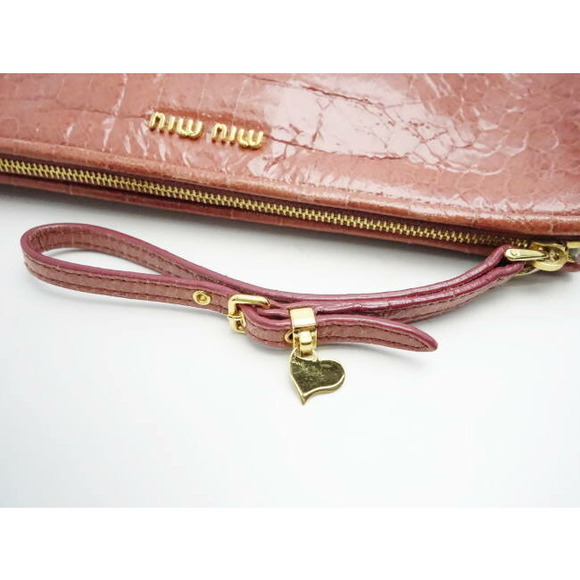 Miu Miu Wristlet Accessory Pouch Crocodile Leather Salmon Pink - Picture 4 of 7
